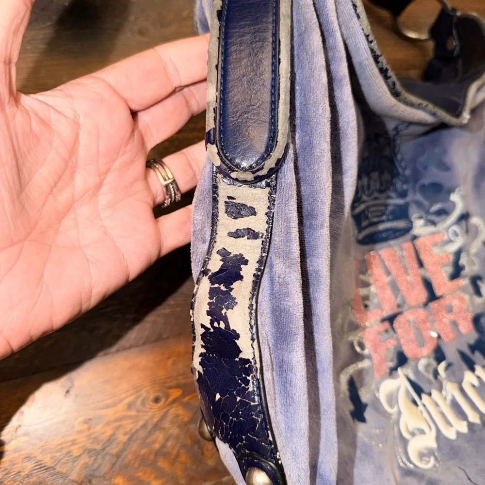 Vintage Blue Juicy Couture Purse Satchel Bag Handbag Y2K Velour - Live For Juicy